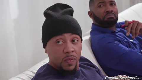 Watch Eddie Jaye & Lilly James humiliate their submissive cuckold husband while sharing their hotwife's pussy with a dominant black bull