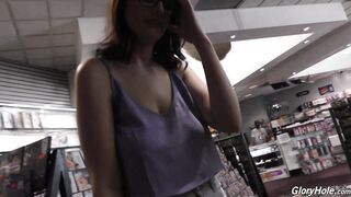 Michele James gets her tight mouth stuffed & takes a messy facial in public