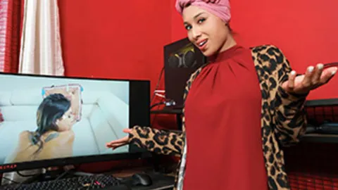 Cali Lee dominates stepson with her hijab and teaches him how to suck