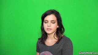 Keisha Grey gets a messy public deep throat and cum in mouth from Gloryhole BTS