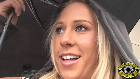 Carla Cox goes wild in a public blowjob frenzy and takes a cum load in her mouth