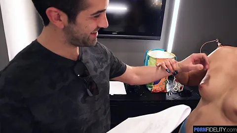 Miranda Miller & her man take turns deepthroating and fucking hard in a wild behind-the-scenes threesome