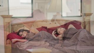 Blonde bombshells get up steamy in passionate morning sex