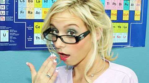 Nerdy teacher Morgan Layne gets intense eye contact & pussy pounding